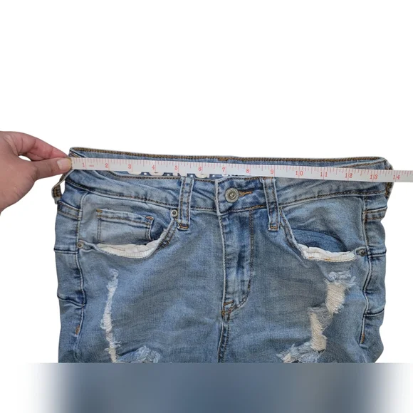 S.O.N.G. Blue Distressed Curvy High Rise Skinny Ankle Jeans 7/28 Juniors - Picture 6 of 6